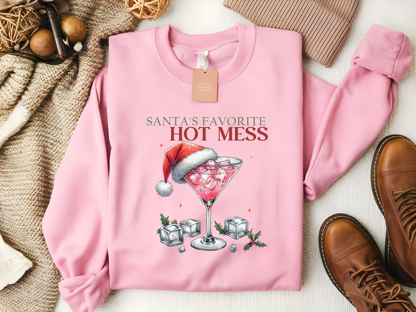 Santa's Favorite Hot Mess Crewneck Sweatshirt | Festive Holiday Apparel